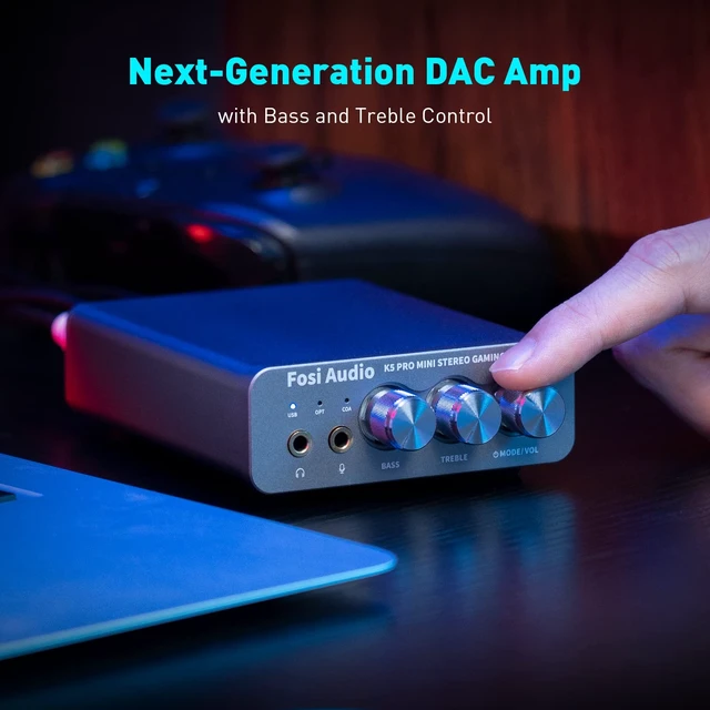 Alt view image 6 of 7 - K5 Pro Gaming DAC Headphone Amp, HiFi Headphone Amplifier 1000mw with Mic Input, Bass Treble Control, USB-C/Optical/Coaxial to RCA/3.5mm AUX for PS5/PC/Mac, 24Bit/192kHz, Plug & Play