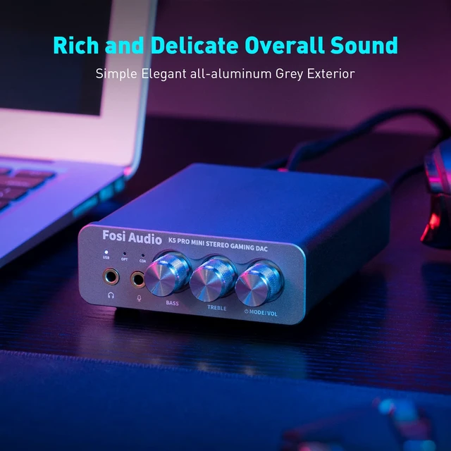 Alt view image 3 of 7 - K5 Pro Gaming DAC Headphone Amp, HiFi Headphone Amplifier 1000mw with Mic Input, Bass Treble Control, USB-C/Optical/Coaxial to RCA/3.5mm AUX for PS5/PC/Mac, 24Bit/192kHz, Plug & Play