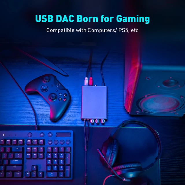 Alt view image 4 of 7 - K5 Pro Gaming DAC Headphone Amp, HiFi Headphone Amplifier 1000mw with Mic Input, Bass Treble Control, USB-C/Optical/Coaxial to RCA/3.5mm AUX for PS5/PC/Mac, 24Bit/192kHz, Plug & Play