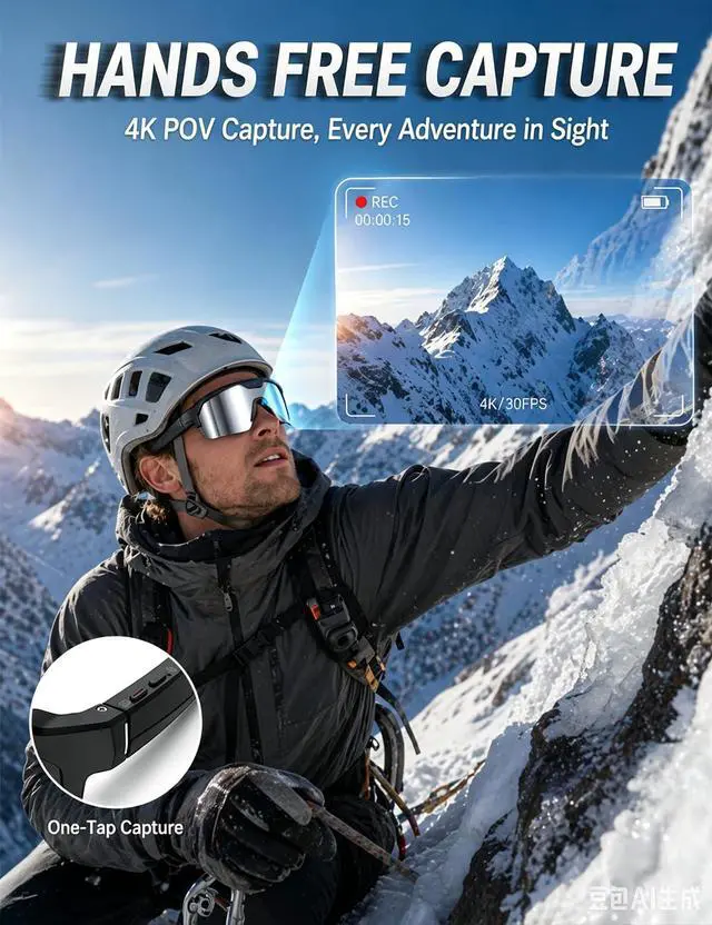 Alt view image 5 of 7 - AI Smart Glasses with 30MP Camera, 4K HD Video Recording Sport SunGlasses | Bluetooth ChatGPT Voice Real-Time Translation, IP66 UV400 Sunglasses for Baseball, Cycling & Hiking Black