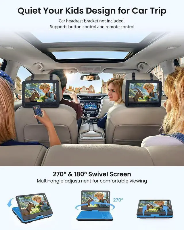 Alt view image 7 of 7 - 12.5-inch Portable DVD Player with 10.5-inch HD Screen, Portable Design for on-the-go Viewing.Supports 5 Hours of Battery Life.CD/DVD/SD Card/USB Compatible,Region Free (Blue)