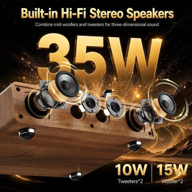 Alt view image 2 of 7 - Vinyl Record Player with Built in Speakers | HiFi Turntable, Bluetooth Belt Drive Turntable for Vinyl Records with Magnetic Cartridge, Auto Stop and Warm Light Design