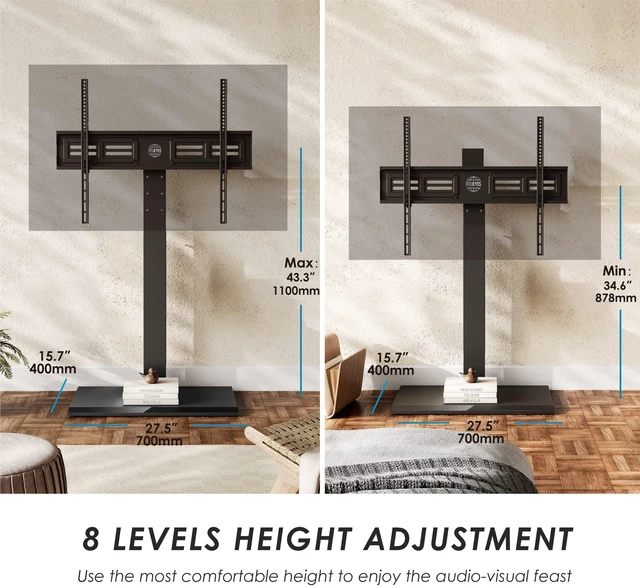 Alt view image 4 of 7 - Iron Base Universal Floor TV Stand for 50-85 Inch TVs, Black Swivel TV Mount with Height Adjustable Cable Management, Modern TV Stand Space Saving for Living Room, Bedroom, Home Office