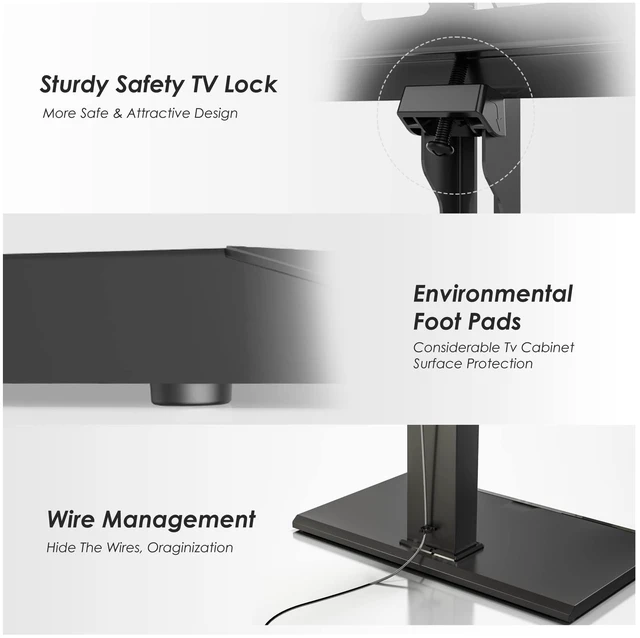 Alt view image 6 of 7 - Iron Base Universal Floor TV Stand for 50-85 Inch TVs, Black Swivel TV Mount with Height Adjustable Cable Management, Modern TV Stand Space Saving for Living Room, Bedroom, Home Office
