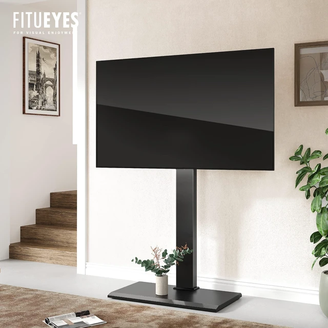 Alt view image 7 of 7 - Iron Base Universal Floor TV Stand for 50-85 Inch TVs, Black Swivel TV Mount with Height Adjustable Cable Management, Modern TV Stand Space Saving for Living Room, Bedroom, Home Office