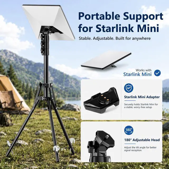 Alt view image 2 of 7 - Starlink Mini Tripod Mount, 63" Tripod Stand with Ground Stakes | Adjustable Height and Angle, With Pipe Adapter, Designed for Starlink Mini Setups at Camping, RV Travel and Outdoors