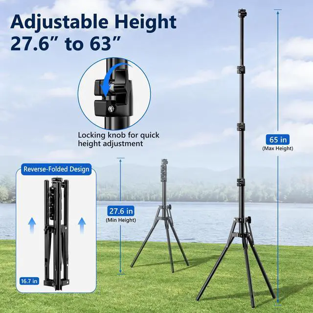Alt view image 4 of 7 - Starlink Mini Tripod Mount, 63" Tripod Stand with Ground Stakes | Adjustable Height and Angle, With Pipe Adapter, Designed for Starlink Mini Setups at Camping, RV Travel and Outdoors