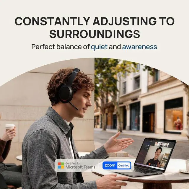 Alt view image 3 of 6 - BH78 Bluetooth Headset Noise Cancelling with Mic Over Ear Headphone | Headset with Microphone,Noise Cancelling Headphone Teams,Over Ear Call Center Wireless Headset Adaptive ANC for Work