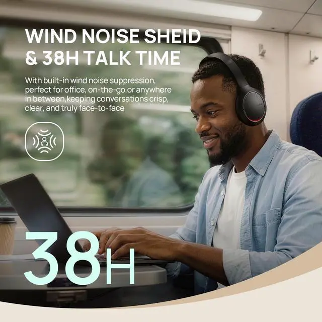 Alt view image 4 of 6 - BH78 Bluetooth Headset Noise Cancelling with Mic Over Ear Headphone | Headset with Microphone,Noise Cancelling Headphone Teams,Over Ear Call Center Wireless Headset Adaptive ANC for Work