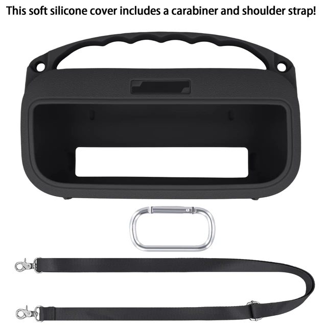 Alt view image 2 of 7 - Soft Silicone Case for Bose SoundLink Flex 2nd Gen, Black Skin-Friendly Handle, Adjustable Shoulder Strap, Crossbody Carrying, Aluminum Carabiner, Lightweight