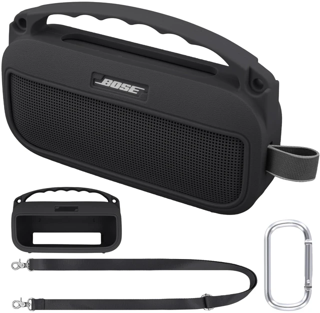 Main image of Soft Silicone Case for Bose SoundLink Flex 2nd Gen, Black Skin-Friendly Handle, Adjustable Shoulder Strap, Crossbody Carrying, Aluminum Carabiner, Lightweight