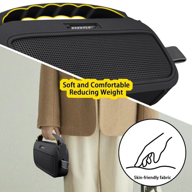 Alt view image 6 of 7 - Soft Silicone Case for Bose SoundLink Flex 2nd Gen, Black Skin-Friendly Handle, Adjustable Shoulder Strap, Crossbody Carrying, Aluminum Carabiner, Lightweight
