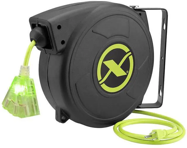 Main image of Retractable Extension, 14/3 AWG SJTOW, 50', Grounded Triple Tap Outlet Electric Cord Reel, ZillaGreen, FZ8140503