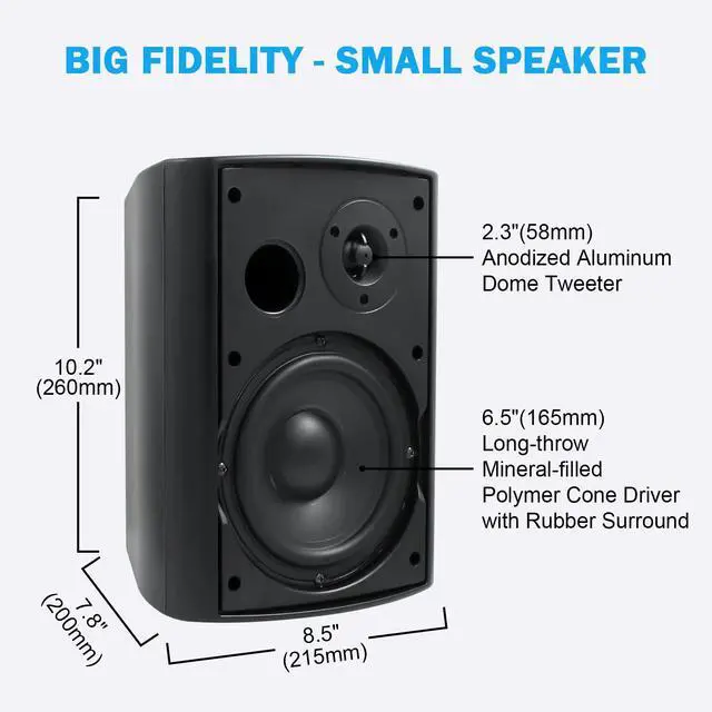 Alt view image 2 of 6 - 6.5 Inch 400W Outdoor Speakers Wired Waterproof with Powerful Bass,Wall Mount Speakers for Patio Garage Covered Deck,All-Weather(Pair,Black)