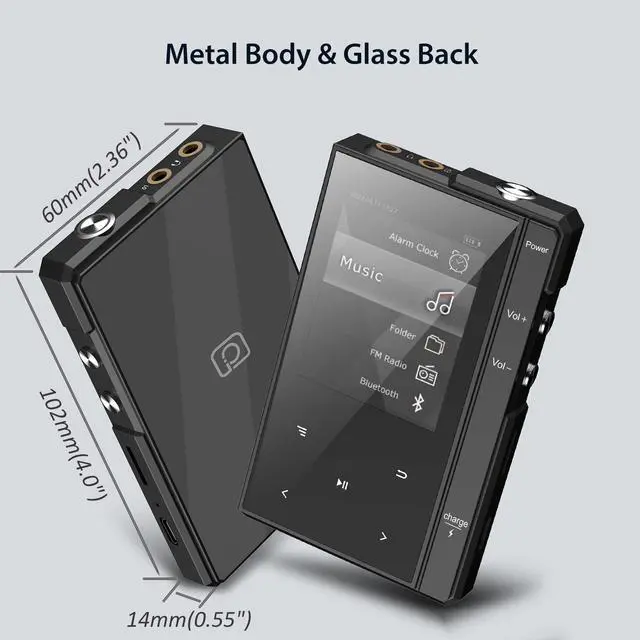 Alt view image 6 of 6 - 96GB MP3 Player with 90 Hours Long Battery Life,Bluetooth 5.0, Z6 Digital Audio Player with Sturdy and Durable Metal Frame, 2.4'' IPS Glass Screen,FM Radio,Support up to 256GB (Black, 96, GB)