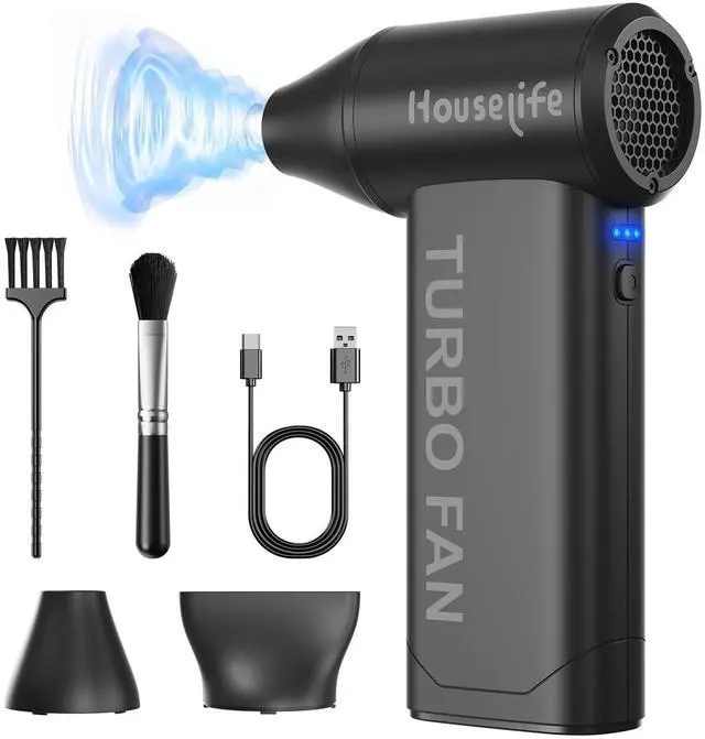 Main image of Compressed Air Duster for Computers Keyboard Cleaning | 150,000 RPM Brushless Mini Blower, 3 Speeds, Magnetic Nozzles, Rechargeable, Reusable Canned Air Alternative, 0.66 Lbs
