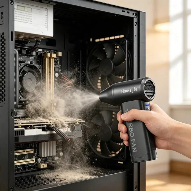 Alt view image 2 of 7 - Compressed Air Duster for Computers Keyboard Cleaning | 150,000 RPM Brushless Mini Blower, 3 Speeds, Magnetic Nozzles, Rechargeable, Reusable Canned Air Alternative, 0.66 Lbs