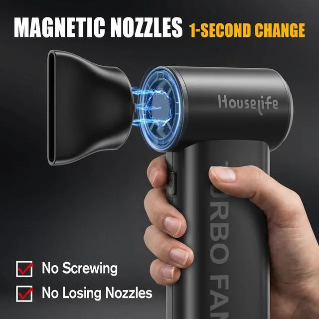Alt view image 4 of 7 - Compressed Air Duster for Computers Keyboard Cleaning | 150,000 RPM Brushless Mini Blower, 3 Speeds, Magnetic Nozzles, Rechargeable, Reusable Canned Air Alternative, 0.66 Lbs