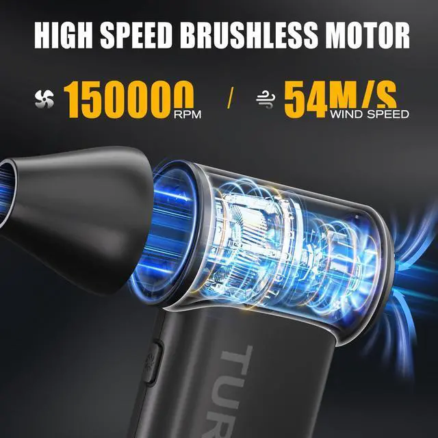 Alt view image 3 of 7 - Compressed Air Duster for Computers Keyboard Cleaning | 150,000 RPM Brushless Mini Blower, 3 Speeds, Magnetic Nozzles, Rechargeable, Reusable Canned Air Alternative, 0.66 Lbs