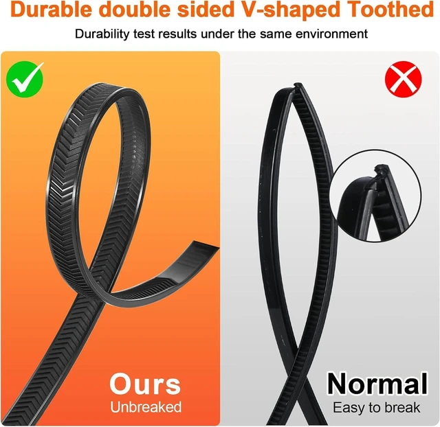 Alt view image 6 of 7 - Zip Ties Heavy Duty 12+12 inch,V-Shaped Toothed Double Sided With 200 LBS Tensile Strength Cable Ties Extra Large Wire Ties Adjustable Nylon Tie Wraps for Indoor Outdoor Black and White100 Pack