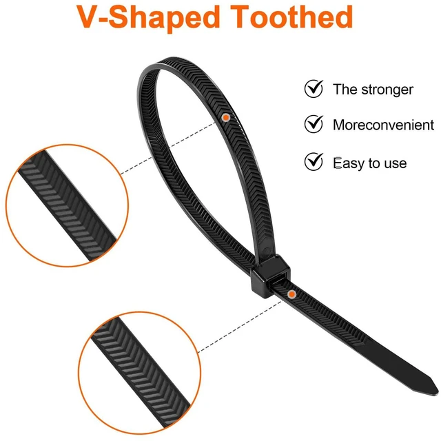 Alt view image 3 of 7 - Zip Ties Heavy Duty 12+12 inch,V-Shaped Toothed Double Sided With 200 LBS Tensile Strength Cable Ties Extra Large Wire Ties Adjustable Nylon Tie Wraps for Indoor Outdoor Black and White100 Pack