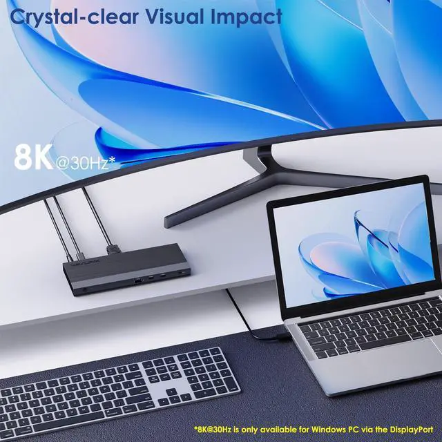 Alt view image 7 of 7 - USB C Docking Station Dual Monitor Triple Display for Laptop | Windows OS, USB Type C Dock with 130W Power Adatpter - 2 HDMI, DisplayPort, 100W PD, Ethernet, 4 USB 3.0, 2 USB-C, Audio