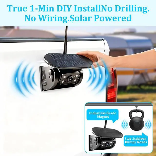 Alt view image 2 of 7 - X7 Wireless Solar Magnetic Backup Camera for RV Truck - 15000mAh Battery Magnetic Hitch Camera 7 Monitor 320FT Range - 5th Wheel Hitch Gooseneck Travel Boat Horse Trailer Truck