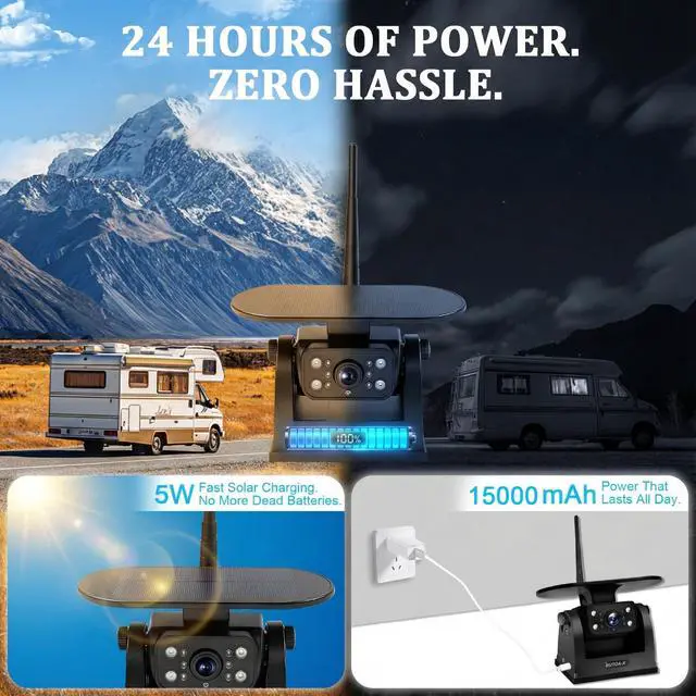 Alt view image 4 of 7 - X7 Wireless Solar Magnetic Backup Camera for RV Truck - 15000mAh Battery Magnetic Hitch Camera 7 Monitor 320FT Range - 5th Wheel Hitch Gooseneck Travel Boat Horse Trailer Truck