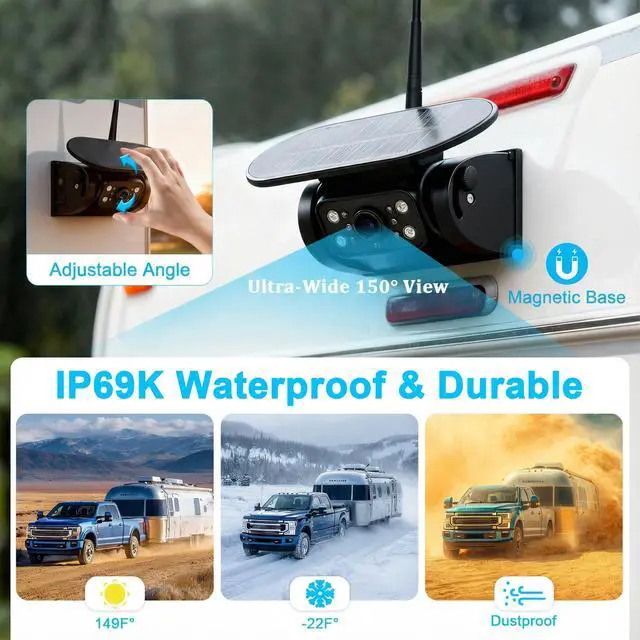 Alt view image 5 of 7 - X7 Wireless Solar Magnetic Backup Camera for RV Truck - 15000mAh Battery Magnetic Hitch Camera 7 Monitor 320FT Range - 5th Wheel Hitch Gooseneck Travel Boat Horse Trailer Truck
