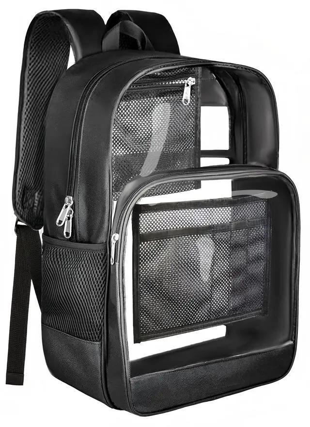 Main image of Clear Backpack for School Heavy Duty Clear Bookbag | Sturdy Fabric Clear Bookbag Transparent PVC & Oxford Backpacks with Privacy Pocket for College Work Travel Security, Black