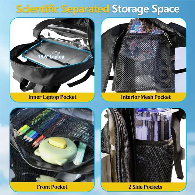 Alt view image 4 of 7 - Clear Backpack for School Heavy Duty Clear Bookbag | Sturdy Fabric Clear Bookbag Transparent PVC & Oxford Backpacks with Privacy Pocket for College Work Travel Security, Black