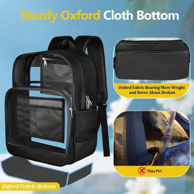 Alt view image 3 of 7 - Clear Backpack for School Heavy Duty Clear Bookbag | Sturdy Fabric Clear Bookbag Transparent PVC & Oxford Backpacks with Privacy Pocket for College Work Travel Security, Black