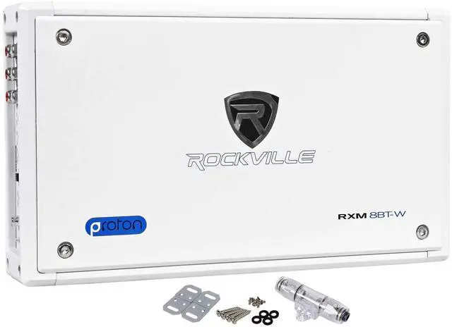 Main image of RXM8BTW 8 Channel Marine Boat Amplifier with Bluetooth, White | 1500W Peak/750W RMS Dyno Certified, Class D, Compact, Bridgeable, 2 Ohm Stable, Conformal Coated, RCA In/Out, Stainless Steel