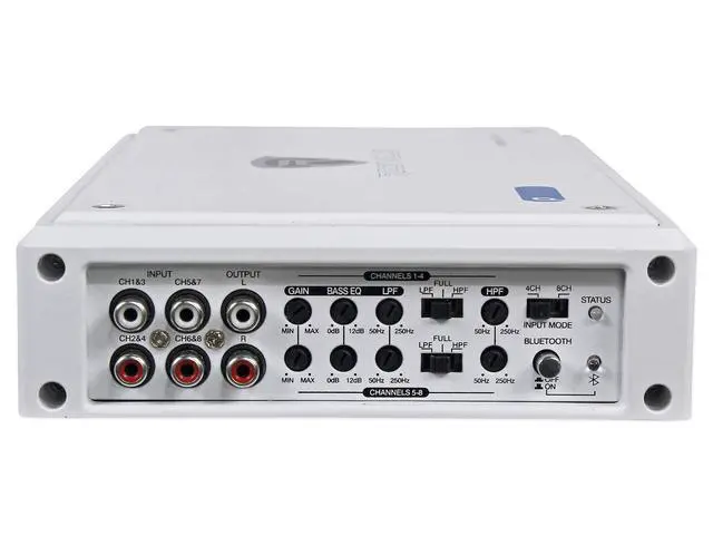 Alt view image 2 of 7 - RXM8BTW 8 Channel Marine Boat Amplifier with Bluetooth, White | 1500W Peak/750W RMS Dyno Certified, Class D, Compact, Bridgeable, 2 Ohm Stable, Conformal Coated, RCA In/Out, Stainless Steel