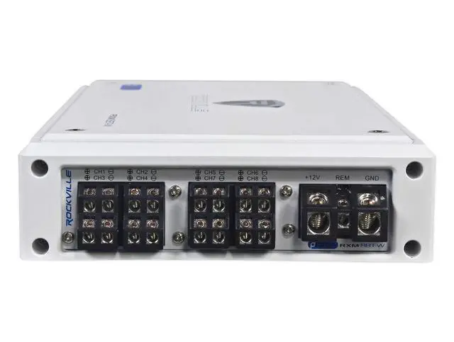 Alt view image 3 of 7 - RXM8BTW 8 Channel Marine Boat Amplifier with Bluetooth, White | 1500W Peak/750W RMS Dyno Certified, Class D, Compact, Bridgeable, 2 Ohm Stable, Conformal Coated, RCA In/Out, Stainless Steel