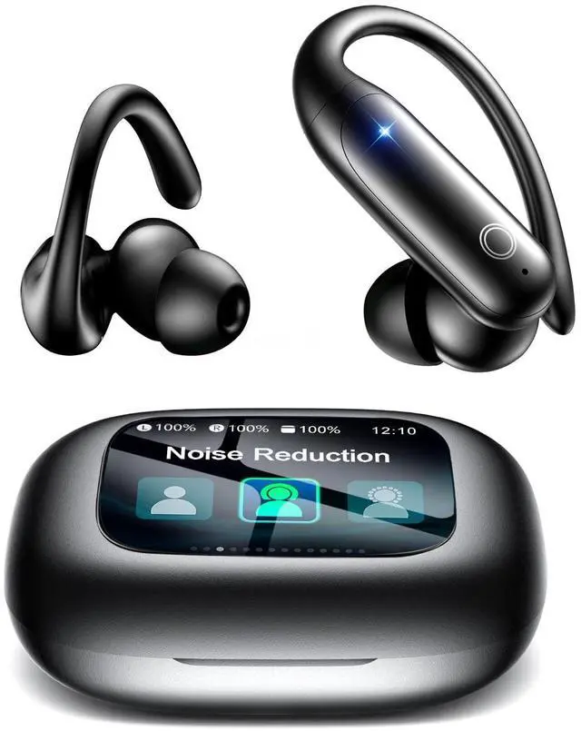 Main image of Wireless Earbuds Bluetooth 6.0 with ANC Touchscreen 40H Bass, Obsidian | Noise Cancelling Ear Buds with Ear Hooks for iOS, Android, Sports, Workout, Lightweight Over-ear Headphones Stereo Sound