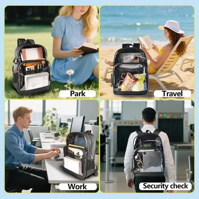 Alt view image 7 of 7 - Clear Backpack for School Heavy Duty Clear Bookbag | Sturdy Fabric Clear Bookbag Transparent PVC & Oxford Backpacks with Privacy Pocket for College Work Travel Security, Black