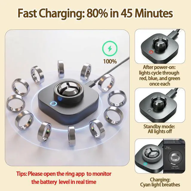 Alt view image 4 of 7 - Fast Charger Compatible with Ou-ra Ring Gen 4: Charging Dock Stand for Size 13/12/11/10/9/8/7 with Type-C Cable
