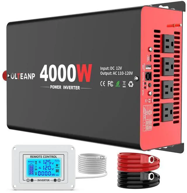 Main image of 4000 Watt Power Inverter 12V DC to 110V AC Car Inverter with 4 AC Outlets, 30W Type-C Port, 3.1A USB Port, Remote Controller on LCD Screen, Peak 8000W Car Converter for Truck,Vehicles,Trip