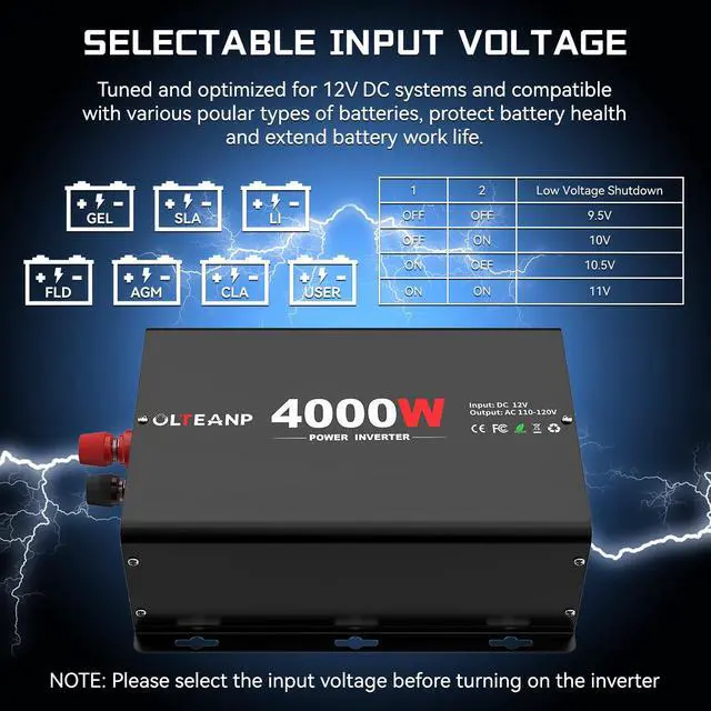 Alt view image 4 of 7 - 4000 Watt Power Inverter 12V DC to 110V AC Car Inverter with 4 AC Outlets, 30W Type-C Port, 3.1A USB Port, Remote Controller on LCD Screen, Peak 8000W Car Converter for Truck,Vehicles,Trip
