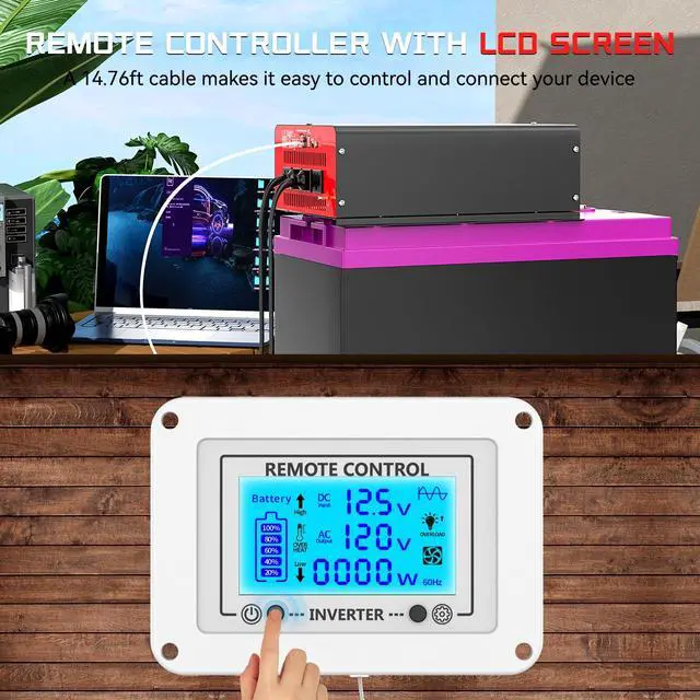 Alt view image 2 of 7 - 4000 Watt Power Inverter 12V DC to 110V AC Car Inverter with 4 AC Outlets, 30W Type-C Port, 3.1A USB Port, Remote Controller on LCD Screen, Peak 8000W Car Converter for Truck,Vehicles,Trip