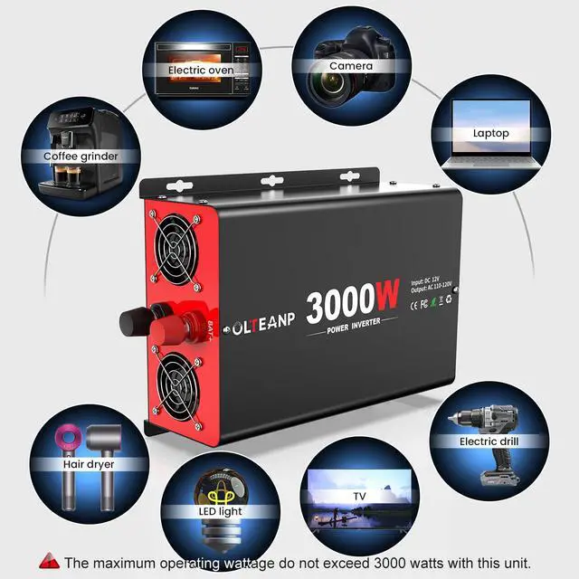 Alt view image 5 of 7 - 4000 Watt Power Inverter 12V DC to 110V AC Car Inverter with 4 AC Outlets, 30W Type-C Port, 3.1A USB Port, Remote Controller on LCD Screen, Peak 8000W Car Converter for Truck,Vehicles,Trip