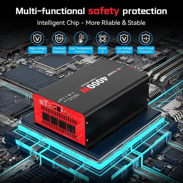 Alt view image 6 of 7 - 4000 Watt Power Inverter 12V DC to 110V AC Car Inverter with 4 AC Outlets, 30W Type-C Port, 3.1A USB Port, Remote Controller on LCD Screen, Peak 8000W Car Converter for Truck,Vehicles,Trip