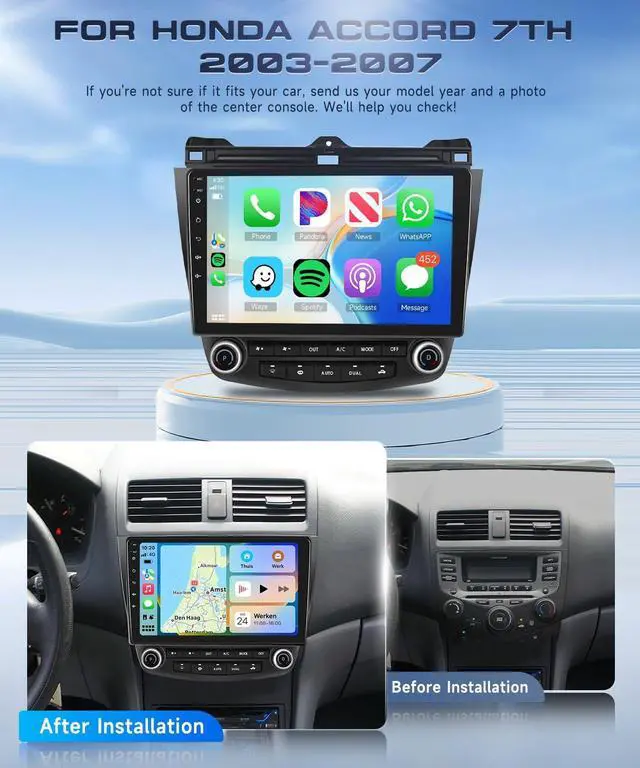 Alt view image 2 of 7 - Android 15 Stereo for Honda Accord 2003-2007 Radio with Wireless Carplay | 10.1 inch 1280*720P IPS Touch Screen Android Auto DSP EQ Built-in GPS MirrorLink 5GWiFi Bluetooth FM/RDS AHD Backup Camera