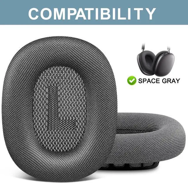 Alt view image 2 of 7 - Ear Cushions for AirPods Max 1 & 2 Over-Ear Headphones Earpads Replacement Covers Cups Pads with Durable Mesh Fabric, Softer Foam - Space Gray