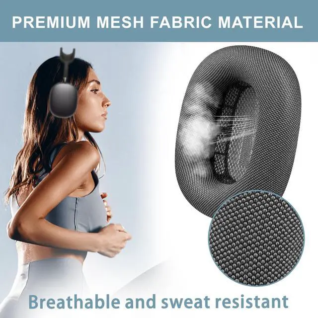 Alt view image 7 of 7 - Ear Cushions for AirPods Max 1 & 2 Over-Ear Headphones Earpads Replacement Covers Cups Pads with Durable Mesh Fabric, Softer Foam - Space Gray