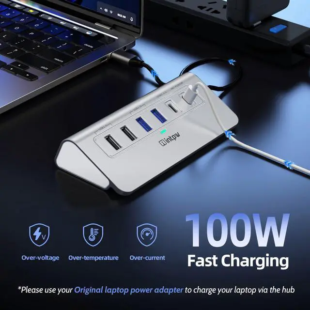 Alt view image 6 of 7 - 10-in-1 USB C Hub, P9R Powered USB Hub with 4K HDMI, 3 USB 3.0 5Gbps, PD 100W, 1Gbps Ethernet, SD/TF, Aluminum USB Hub for Laptop, MacBook Pro/Air, iPad Pro, iPhone 17, Dell, HP