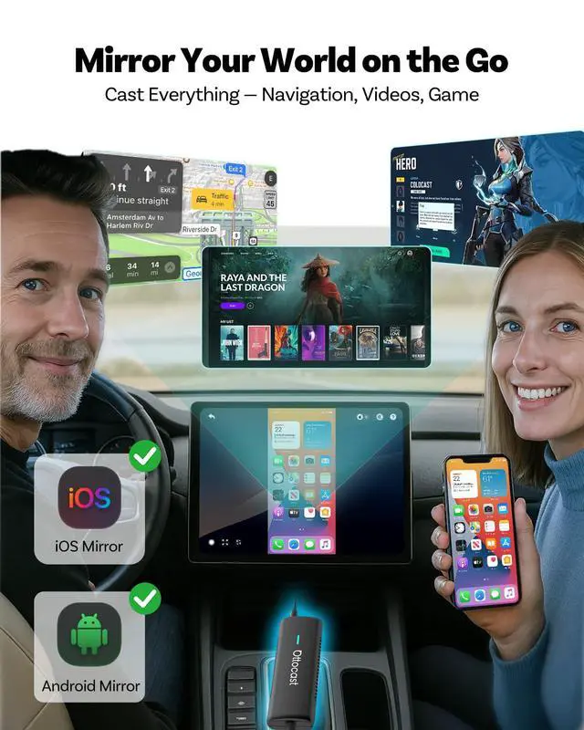 Alt view image 4 of 7 - Mirror Touch with Wireless Carplay Adapter,Apps on Your Car Screen | Mirror Apps Like YouTube and TikTok,Control Your Phone from the Car Screen,For Factory Wired CarPlay Only