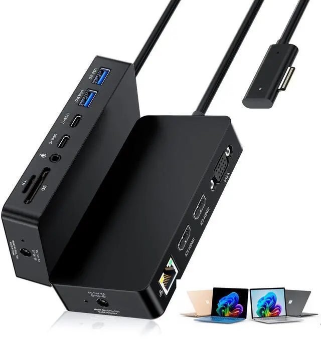 Main image of Surface Dock Triple Displays Dual HDMI+VGA with Power Adapter,12 in 1 Surface Docking Station for Surface Pro 12/11/10/9/8/X/7/6/5/4/3,Surface Laptop 7/6/5/4/3/2/1,Surface Book Go Accessories