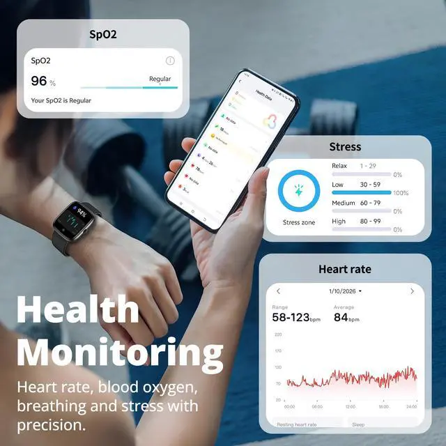 Alt view image 4 of 7 - Smart Watch for Men Women, 1.83" HD Touchscreen Fitness Tracker, Bluetooth Calling, 110+ Sports Modes, Heart Rate SpO2 Sleep Monitor, DIY Dial